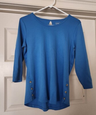 LL Bean Shirt Womens small Blue Long Sleeve Outdoor Key Hole Back Casual Ladies