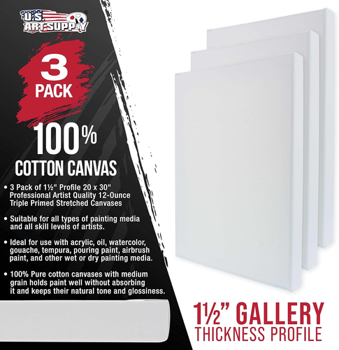 Large Stretched Canvas for Painting 20X30 Inch Gallery Depth 1-1/2" Thick, 3-Pac - Picture 2 of 8