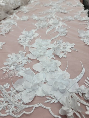 Bridal Wedding Fabric Hand Embroidery Satin Flower 3D Lace Pearls By The Yard - Picture 5 of 10