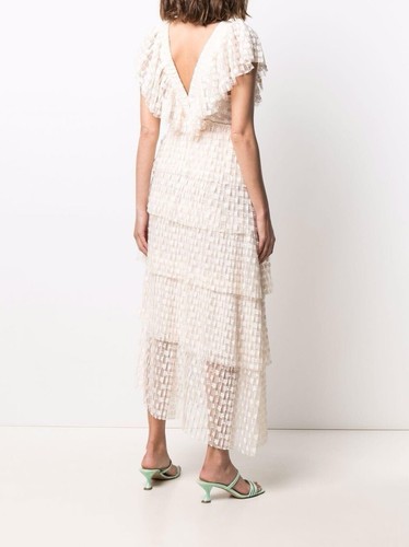 SANDRO Cream Lace Tulle Maxi Dress Tiered Size 34 BNWT Wedding Event - Picture 3 of 24