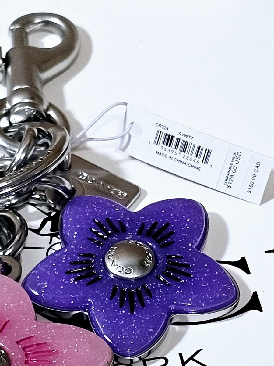 Coach Wildflowers Floral Cluster Bag Charm Keychain Flower Pink