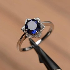 14K White Gold Plated 2Ct Round LabCreated Blue Sapphire Women's Wedding Ring