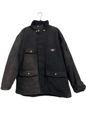 Vtg Dickies Duck Canvas Work Chore Coat Men s XL Black Quilted Faded Distress