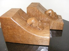 Classic Robert  Mouseman  Thompson Pair of Adzed Darker Oak Bookends ( Critter )