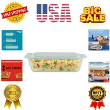 Dishwasher Safe Deep Glass Baking Dish with Plastic Lid - Perfect for Gatherings