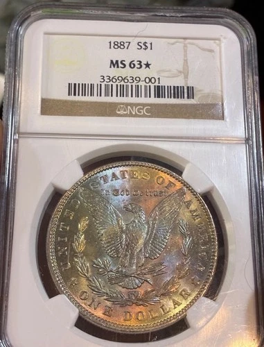 Star 1887 NGC MS63 * Monster Elite Rainbow Toning Morgan Silver Dollar PQ Color