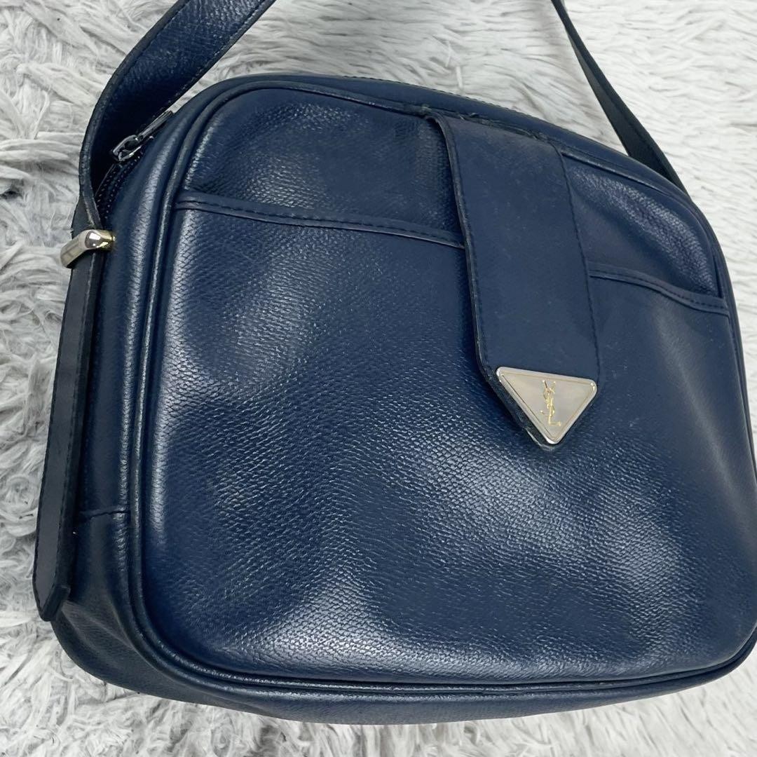 Borsa a tracolla Yves Saint Laurent logo YSL pelle blu navy usata delicatamente originale JPN.