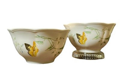 FREE SHIPPING 2 Lenox Butterfly Meadow Scalloped Rim Soup Cereal Dessert Bowls