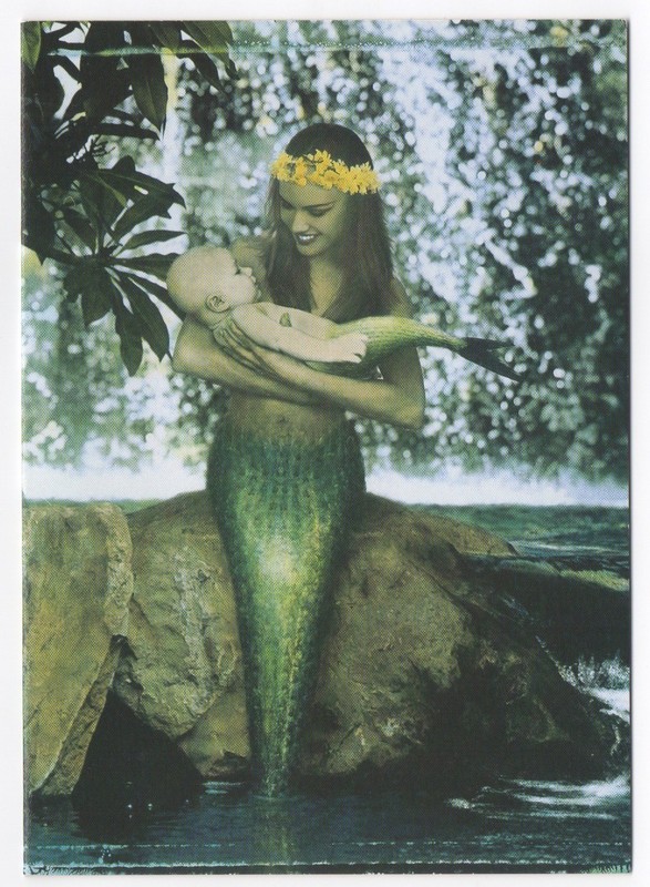 VINTAGE 1995 MERMAID~MERBABY~WATERFALL~ UNUSED BLANK GREETING CARD~BERNARD ROSA