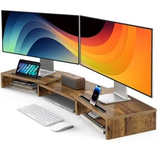 Dual Monitor Stand Riser- 3 Shelf Screen Stand with Adjustable Length and Ang...