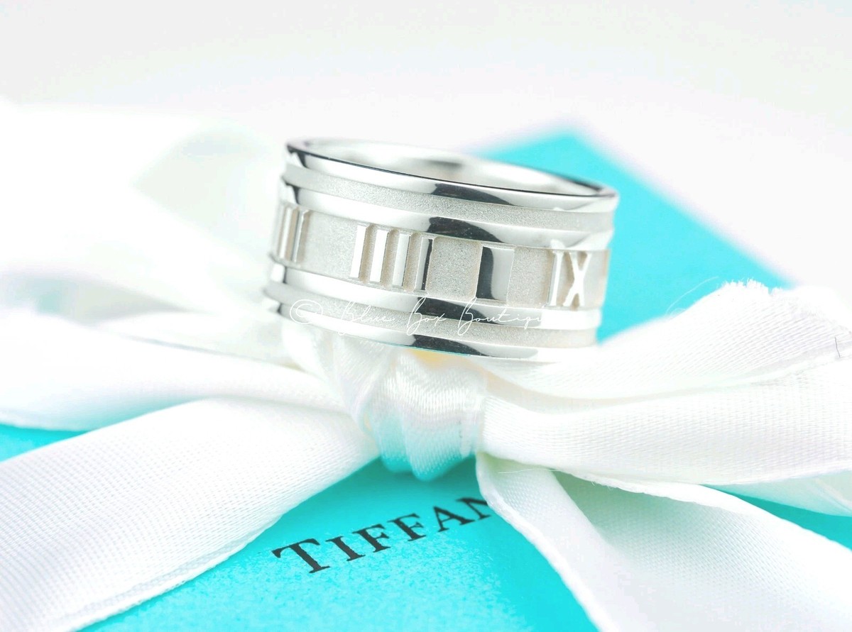Tiffany & Co Atlas Ring Classic Roman Wide Band Silver 925 Unisex