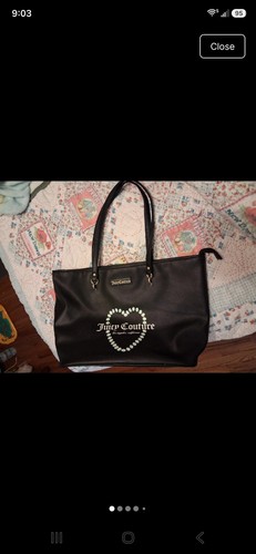 Juicy Couture Black Faux Leather Shoulder Bag Tote Trendy Gorgeous