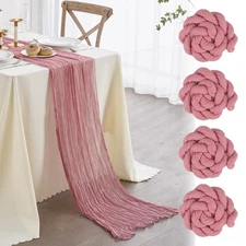 4 Pack Rose Pink Cheesecloth Table Runner for Gender Reveal Easter Holiday