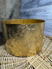Vintage Arthur Armour Hammered Aluminum BUTTERFLY & DOGWOOD WASTEBASKET Gold