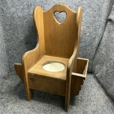 Vintage Wooden Child Potty Training Chair Heart Cutout Back Plastic Insert 22”