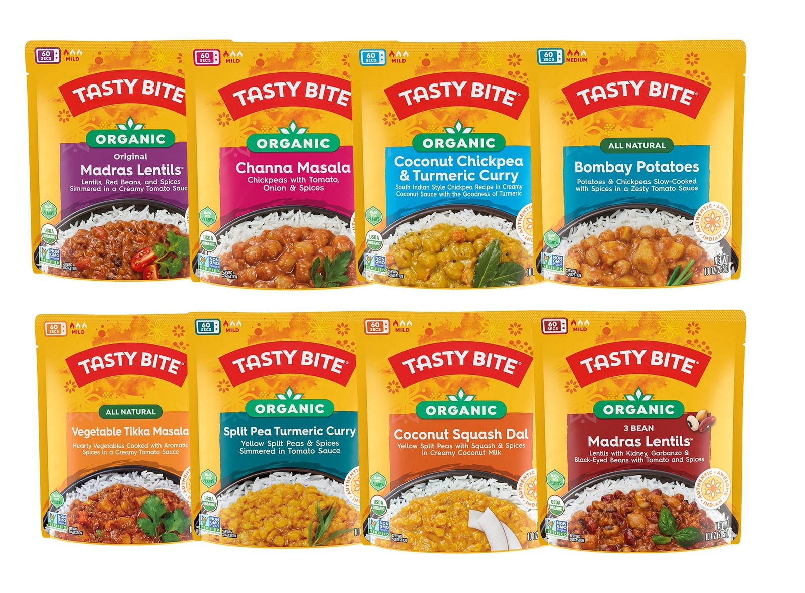 Tasty Bite Variety Pack - 8 Flavors of Lentils & Curries