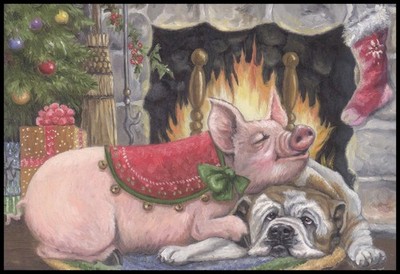 Christmas Greeting Card - Joy Campbell - Dog Pig (Bulldog) - LT0003