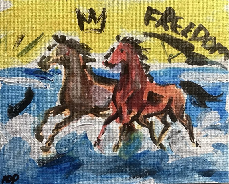 PDQ Artist Original Painting Horse Run Graffiti Art Abstract Acrylic 8x10 Canvas