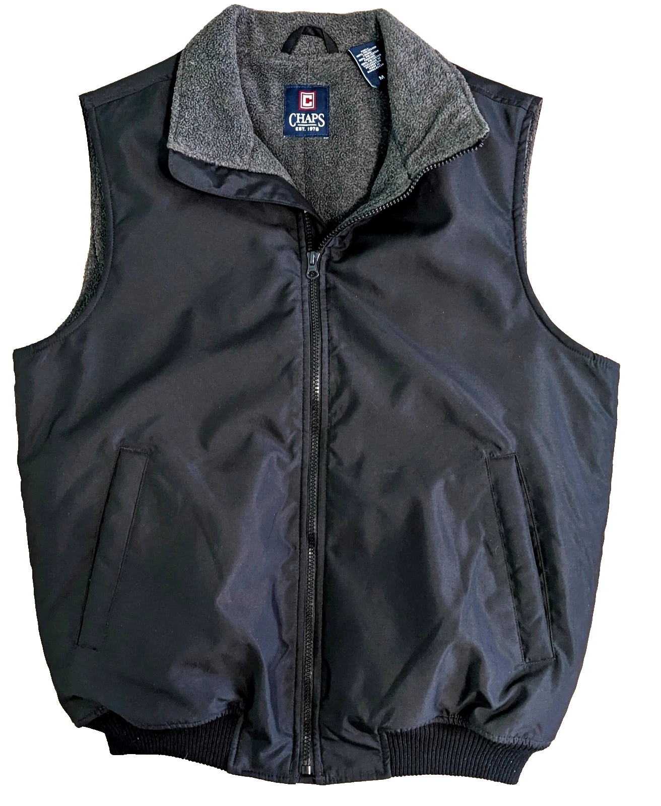 Chaps Men's Sleeveless Black Fleece Lined Full Zip Vest Jacket Men's Size Medium