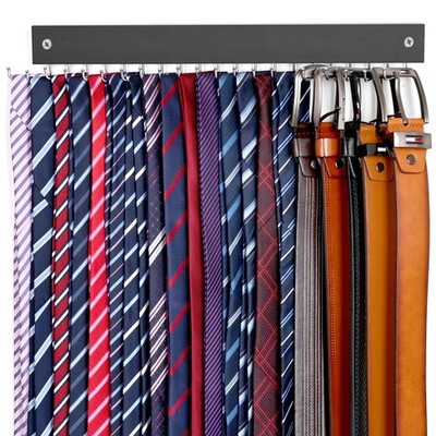 2 In 1 Tie Rack Belt Organizer Wall Mounted Space Saving 20 Hooks Hanger