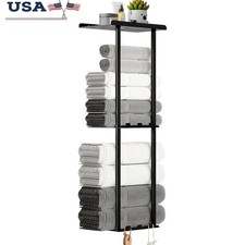Efficient Wall Mounted Towel Rack Organizer W/ Shelf  Hooks Bathroom Use