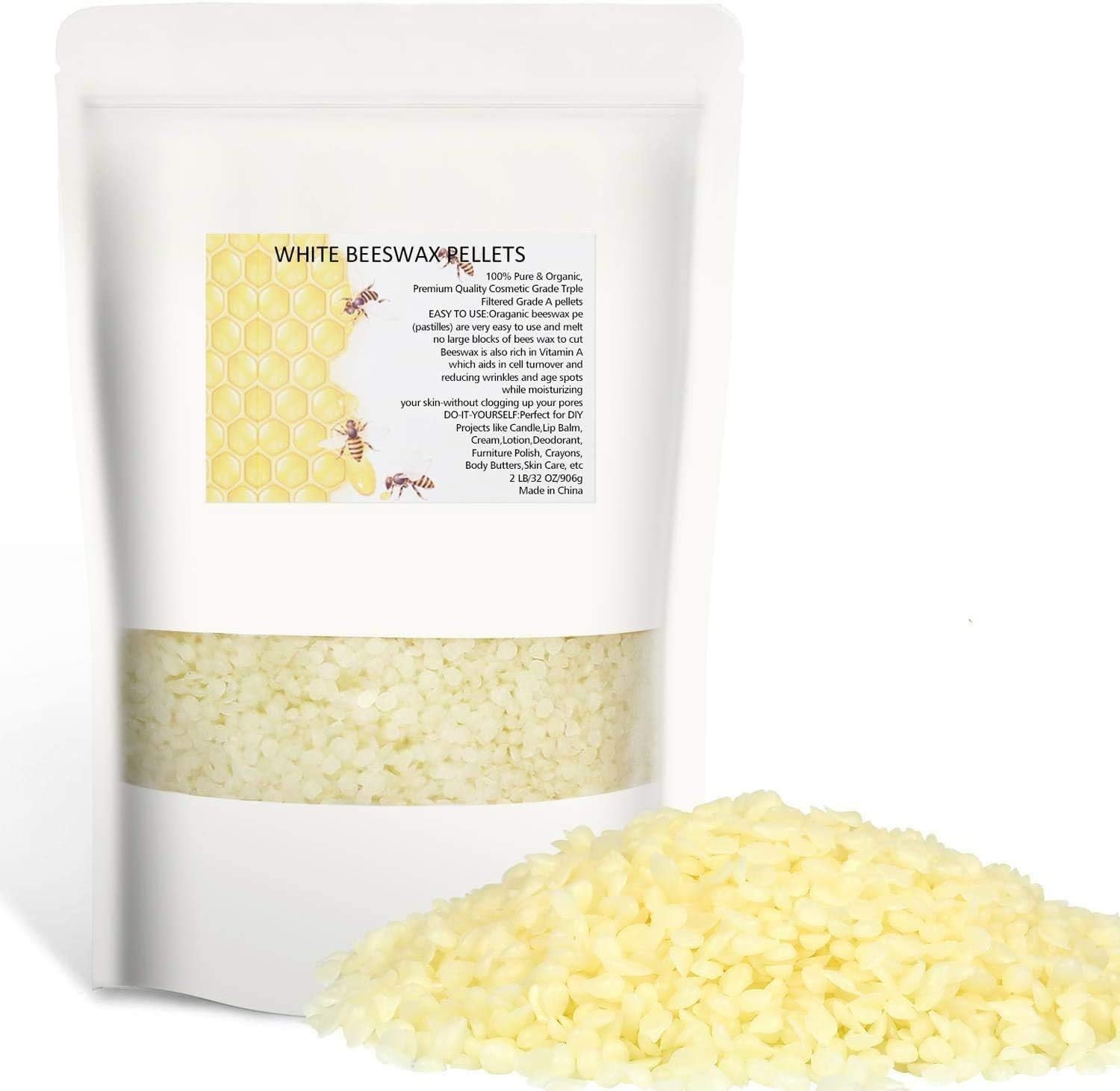 White Beeswax Pellets 2LB 100% Pure and Natural Triple 32 Ou
