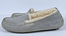 UGG Ansley Gray Suede Shearling Moccasin Slippers Women  s 9 Wool Lined READ