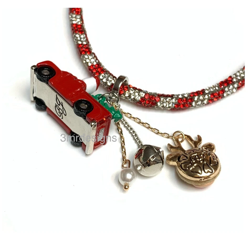 NUEVO CON ETIQUETAS Betsey Johnson SANTA RED TRUCK DIJES DE NAVIDAD Tono Rodio Circonita Cristales Collar Foto 4 de 4