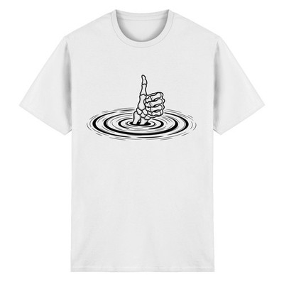 Lustiges Skelett Hand Daumen Hoch Unisex Statement T-Shirt Positiv Bleiben