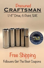 Preowned Craftsman  5 Piece 1/4" Drive 6 Point SAE Deep Small Socket Set