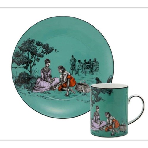 Wedgwood Sheila Bridges 20cm Plate Mug 2-Piece Teal Dinnerware Set Used