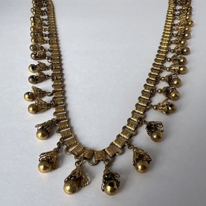 Authentic Vintage Belly Dancing Gold Plated Bell Necklace Intricate Flower Bells 14”