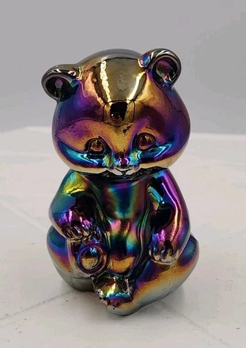 Fenton Black Amethyst Plum Carnival Glass Bear Original Sticker