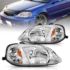 Headlight Pair 1999 2000 Honda Civic Halogen Chrome Housing Amber Reflector Headlight Pair 1999 2000 Honda Civic Halogen Chrome Housing Amber Reflector