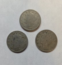 1907, 1910, 1911 Liberty V Nickel Lot of 3. #1