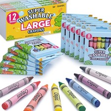 Super Washable Jumbo Crayons Bulk, 12 Pack Crayons with 8 Bright Colors, Non-...