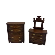 Artisan 1:12 Dollhouse Bow-Front Chest & Dresser w/ Mirror, JB Miniatures Pair