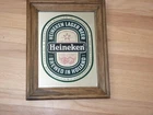 Vintage Heineken Beer Mirror 15"x12" Wood Frame Sign