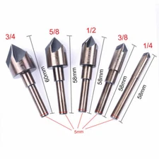  5 Flute HSS Chamfer Chamfering End Mill Cutter Bit 3/4'' 5/8'' 1/2'' 3/8'' 1/4"
