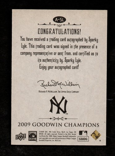 2009 Goodwin Champions SPARKY LYLE New York Yankees Pitcher Autograph - Picture 2 of 2