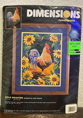 2000 Dimensions Needlepoint Kit #2492 BOLD ROOSTER 12x16 Julie Ueland Sunflowers