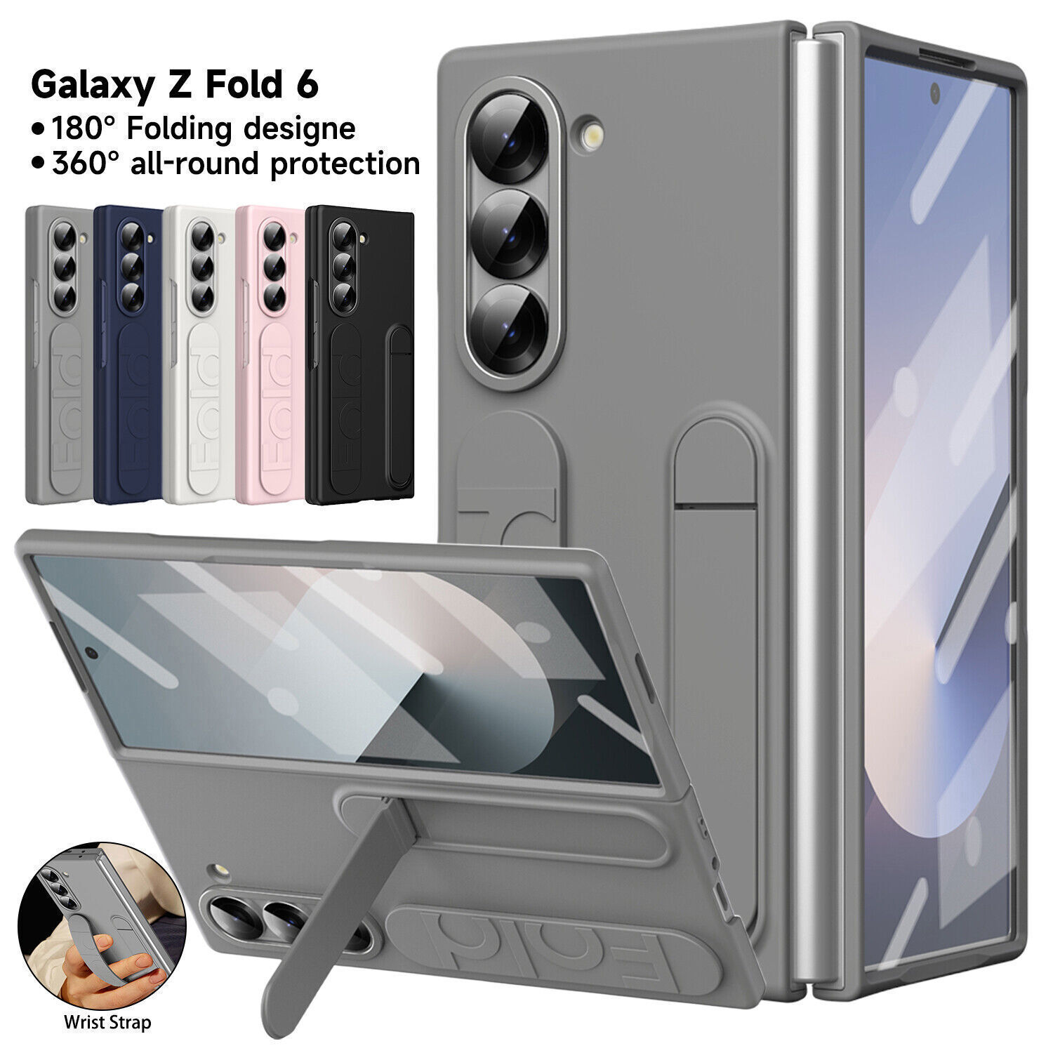 For Samsung Galaxy Z Fold 6 5 4 3 Bumper Case Wristband Strap Cover with Stand-image
