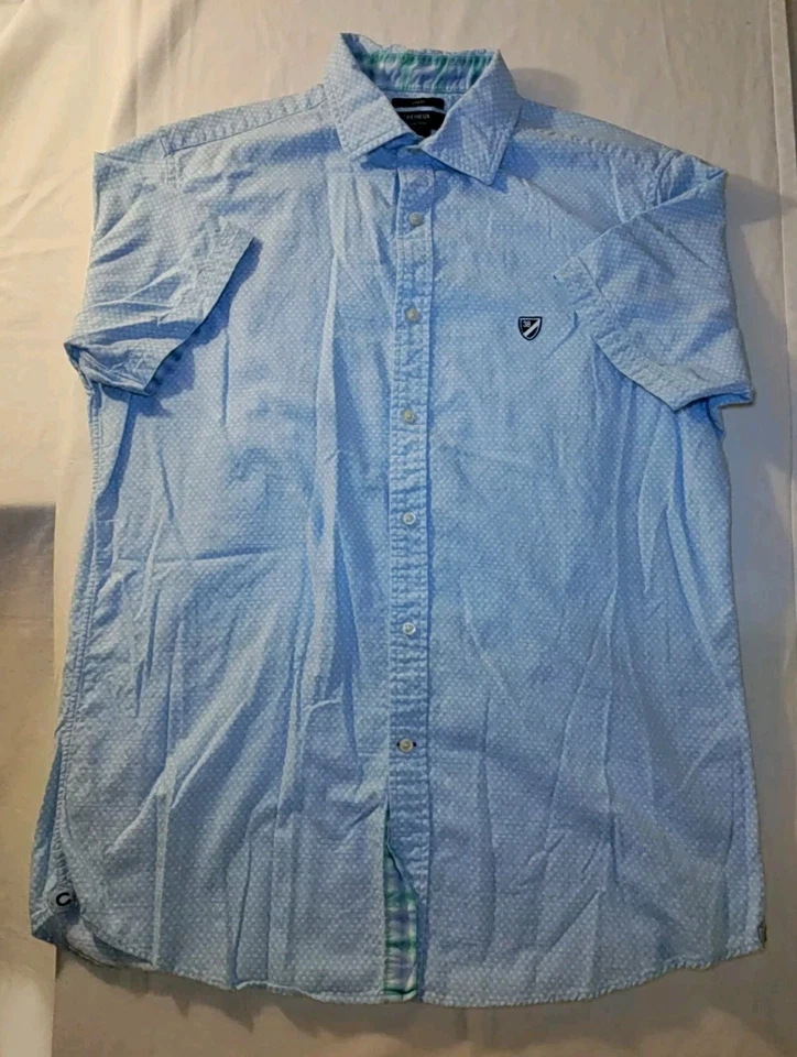 Cremieux Collection Slim Blue & White Polka Dot Cotton Short Sleeve Shirt L NWOT - Image 2 of 4