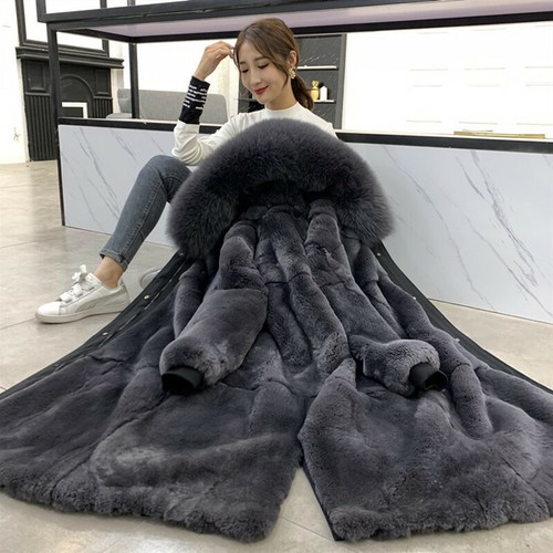 Winter Women Real Rabbit Fur Lined Parkas Thick Warm Fox Fur Hooded Long Outwear - 第 1/18 張圖片