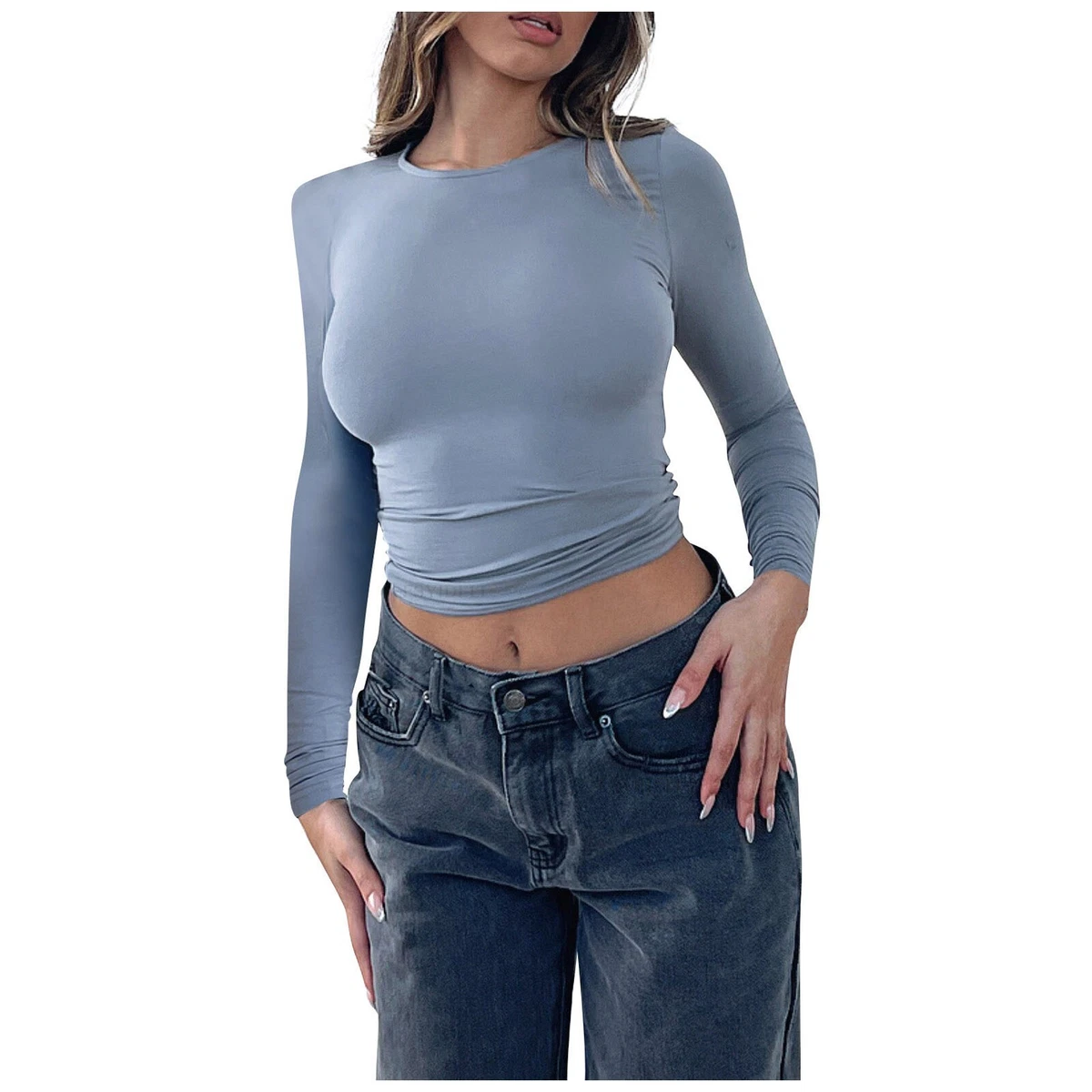 Women's solid color long sleeve shirts outlet