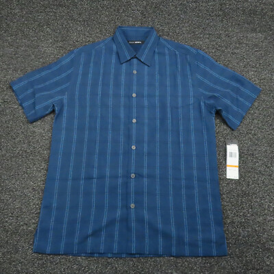 John Henry Shirt Adult Small Blue Striped Button Up Short Sleeve Casual Mens