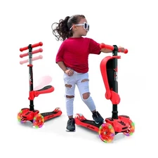 Hurtle 3-Wheeled Scooter for Kids - Wheel LED Lights, Adjustable Lean-to-Stee...