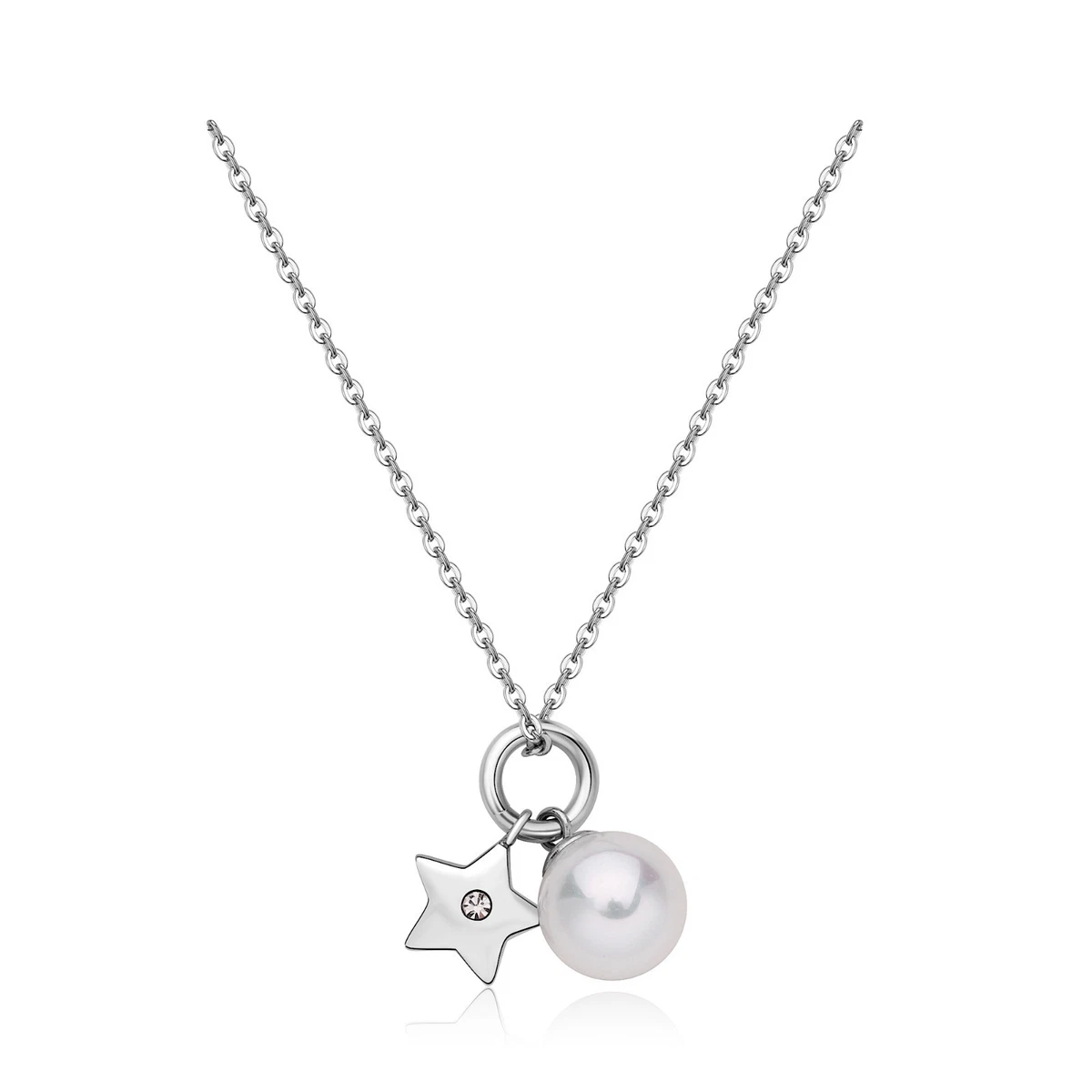 Collana Ciondolo Di Perle Rotonde Piatte Con Cristalli Di Zirconia