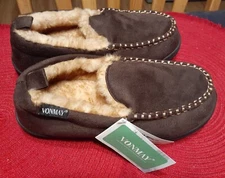 Mens Suede Moccasin Slippers Comfy Memory Foam Sz. 7 Faux Fur Warm House Shoes 