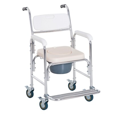 Mobility Durable Waterproof  Rolling Commode Shower Chair